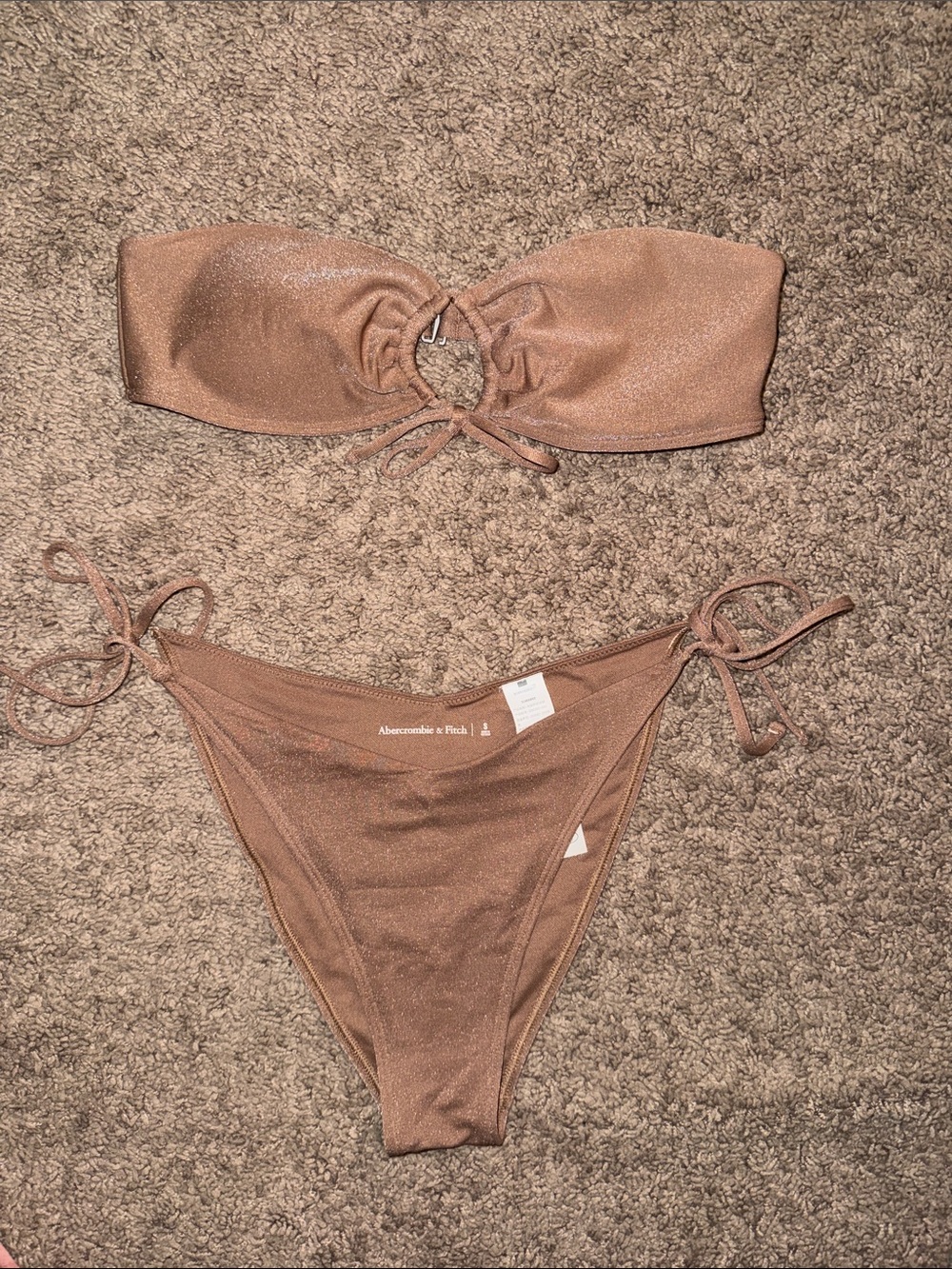 Abercrombie & Fitch Metallic Brown Tie-Side Bandeau Bikini- Small
